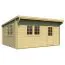 Holz-Gartenhaus 4,4 x 5 Meter (inkl. Dach) | 2 Fenster | 40 mm Blockbohlen |natur unbehandelt | Flachdach | inkl. Fußboden | aus nordischer Fichte Abbildung