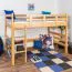 Kinder-Hochbett 120 x 190 cm (umbaubar) | Massivholz: Buche | Natur Lackiert | umbaubar in Einzelbett | Premium-Qualität | inkl. Rollrost Abbildung