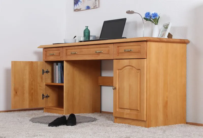 Schreibtisch Kiefer massiv Vollholz Erlefarben Pipilo 19 - Abmessungen: 78 x 182 x 54 cm (H x B x T)