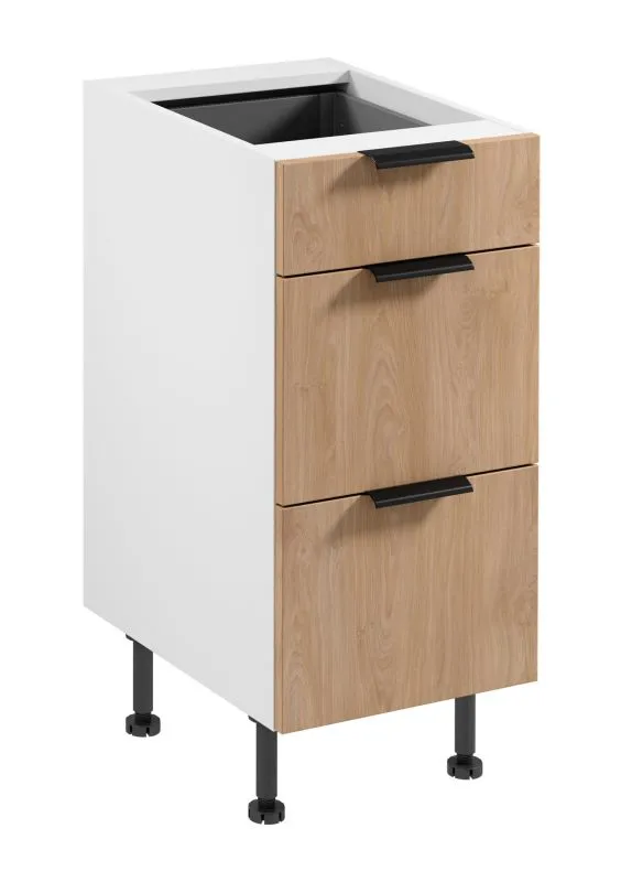 Küchenunterschrank | 3 Schubladen | Farbe: Weiß / Eiche Puccini | Soft-Close Funktion | 40 x 52 x 87 cm | Metallgriffe | verstellbare Beine | hochwertig Verarbeitet