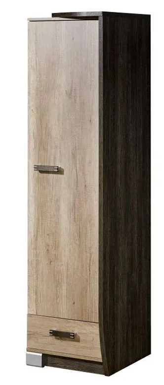 Schmaler Kleiderschrank | 1 Drehtür | 1 Schublade | 50 cm breit | Farbe: Braun Abbildung