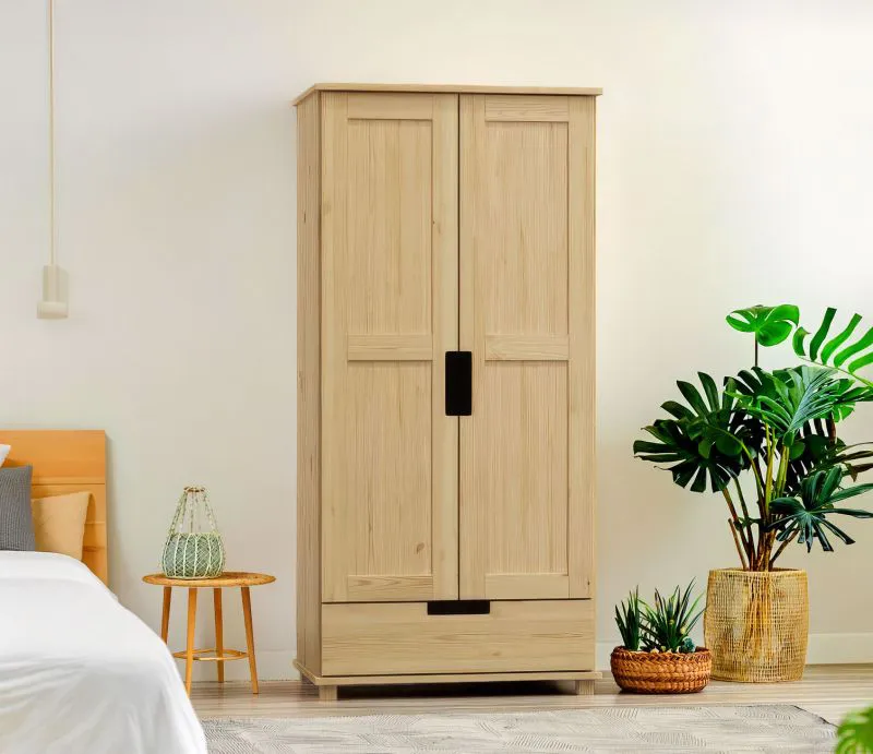 Kleiderschrank / Drehtürenschrank Kiefer massiv Vollholz natur 007A - Abmessung 190 x 80 x 60 cm (H x B x T)