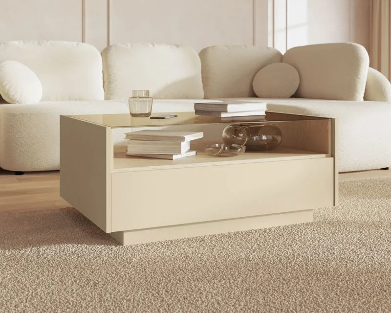 Couchtisch | Farbe: Kakao / Eiche Cremona | 2 Schubladen | 1 Fach | 96 x 67 x 43 cm | Push-to-open Funktion | Kaffeetisch | für Wohnzimmer