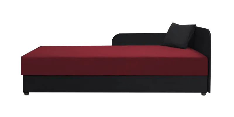 Einzelbett / Gästebett Lobatos 30, Farbe: Schwarz / Rot, Kopfteil rechts, inkl. Kissen, Bonellfederkernung, aufklappbarer Stauraum, Liegefläche: 90 x 195 cm
