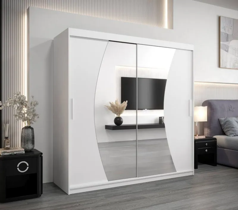 200 cm breiter Kleiderschrank mit 2 Türen | 10 Fächer | Farbe: Weiß Abbildung