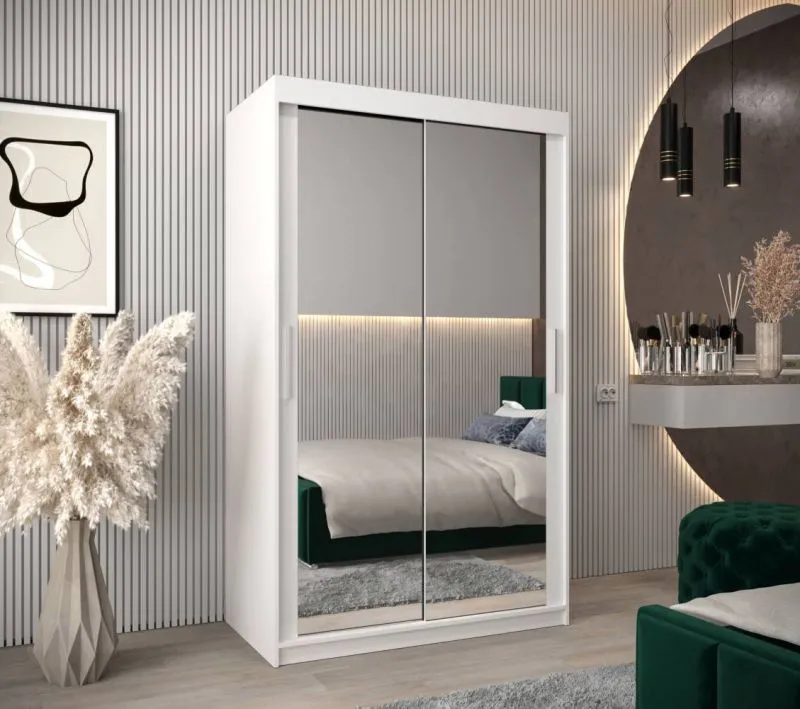 120 cm breiter Kleiderschrank mit 5 Fächern und 2 Türen | Farbe: Weiß Abbildung