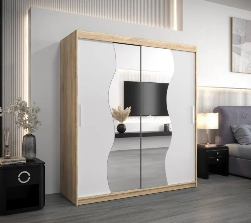 180 cm breiter Kleiderschrank mit 10 Fächern und 2 Türen | Farbe: Sonoma Eiche / Weiß Abbildung