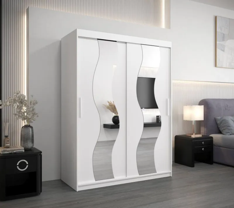 150 cm breiter Kleiderschrank mit 5 Fächern und 2 Türen | Farbe: Weiß Abbildung