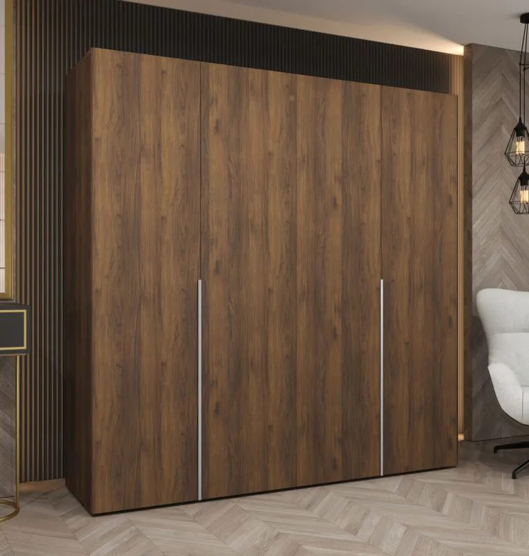 Drehtürenschrank mit Soft-Close-Funktion | Farbe: Walnuss | 2 Meter breit | zwei Kleiderstangen | Kleiderschrank | Griffe: Silber | zwei Fächer