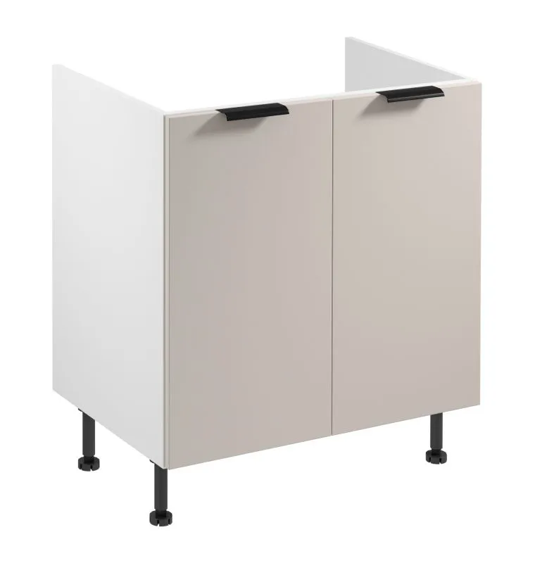 Spülenunterschrank | 2 Drehtüren | Farbe: Weiß / Beige | Soft-Close Funktion | 1 Fach | 80 x 52 x 87 cm | Metallgriffe | für Einbau eines Waschbeckens