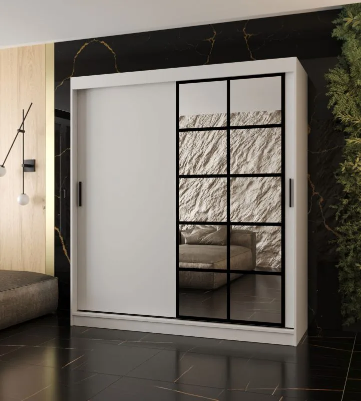 Kleiderschrank / Schiebetürenschrank | Weiß Matt | 10 Fächer | 2 Kleiderstangen | hochwertig Verarbeitet | 180 x 62 x 200 cm | dekorative Spiegeltür