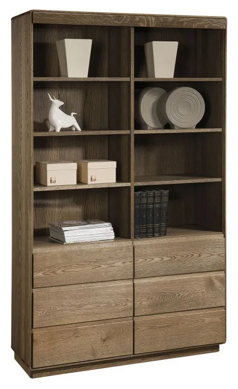 Breites Regal / Bücherregal mit acht Fächer Fazenda 06, Eiche teilmassiv, Dunkelbraun, 201 x 119 x 41 cm, Zeitloser Stil, geölt / gewachst, Echtholz Furnier