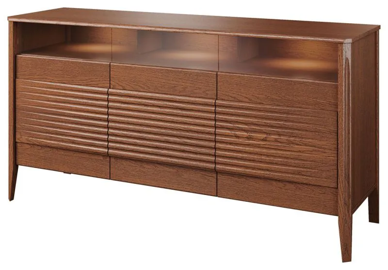 Kommode mit LED-Beleuchtung Gorica 07, in Eiche Rustikal, 85 x 161 x 50 cm, Soft Close System, teilmassiv, Antisol-Glas Bronze, 3 Türen und 9 Fächer