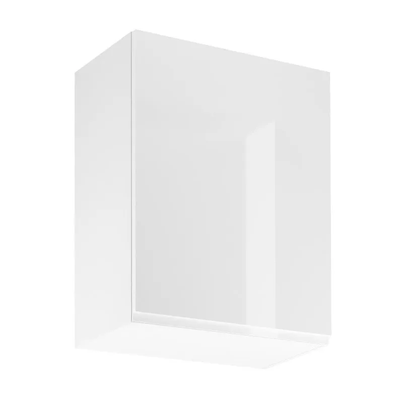 Küchenhängeschrank | 1 Drehtür | Farbe: Weiß | 2 Fächer | Soft-Close Funktion | 60 x 47 x 72 cm | Türanschlag wechselbar | hochglanzlackiert | griffloses System