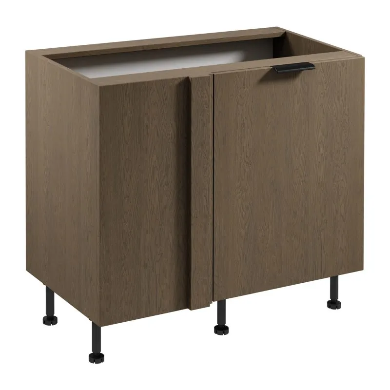 Küchenunterschrank / Eckunterschrank | 1 Drehtür | Farbe: Eiche Baltic Storm | Push-to-open Funktion | Soft-Close Funktion | 2 Fächer | 100 x 56 x 87 cm | Türanschlag: Links