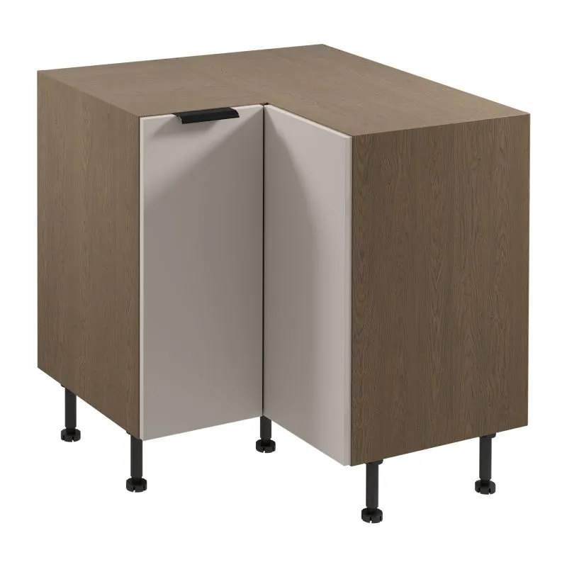 Küchenunterschrank / Eckunterschrank | 2 Drehtüren | Farbe: Eiche Baltic Storm / Beige | Soft-Close Funktion | 2 Fächer | 84 x 84 x 87 cm | verstellbare Beine | Metallgriffe