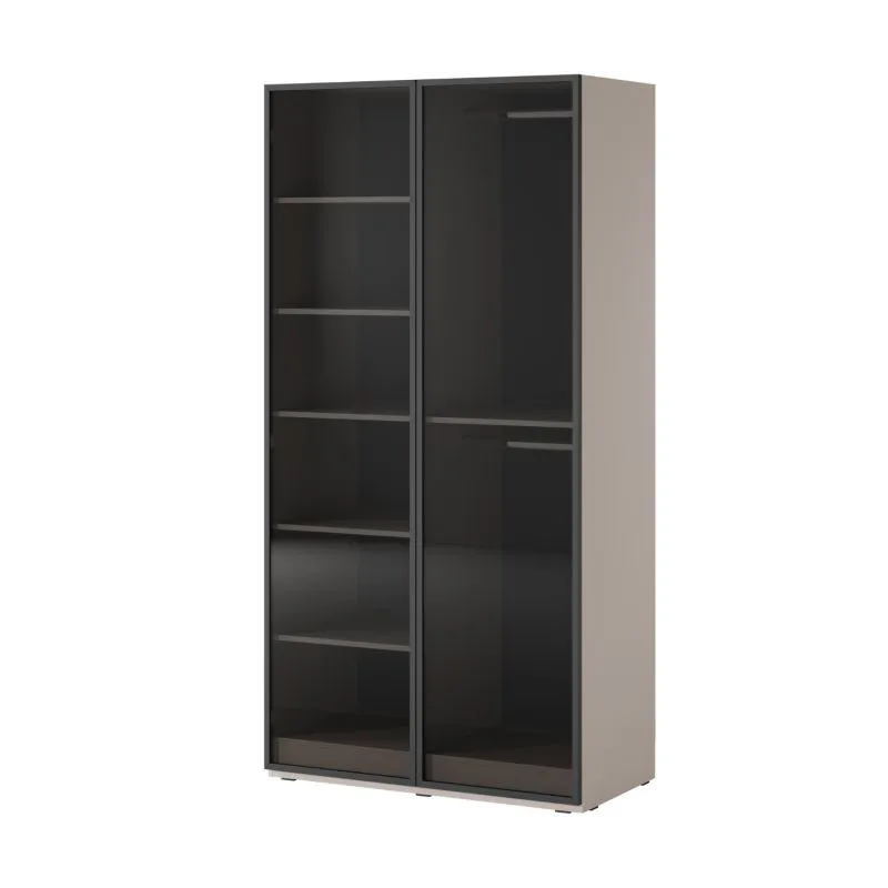 Kleiderschrank mit Glastüren | Schwarz / Kaschmir | 200 x 101 x 51 cm | Bainton 06 | großzügiger Platz | 6 Fächer | 2 Kleiderstangen | Zweifarbig