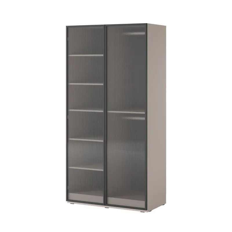 Kleiderschrank mit Glastüren | Bainton 07 | 200 x 101 x 51 cm | Farbe: Grau / Kaschmir | 6 Fächer | 2 Kleiderstangen | viel Stauraum | Zweifarbig