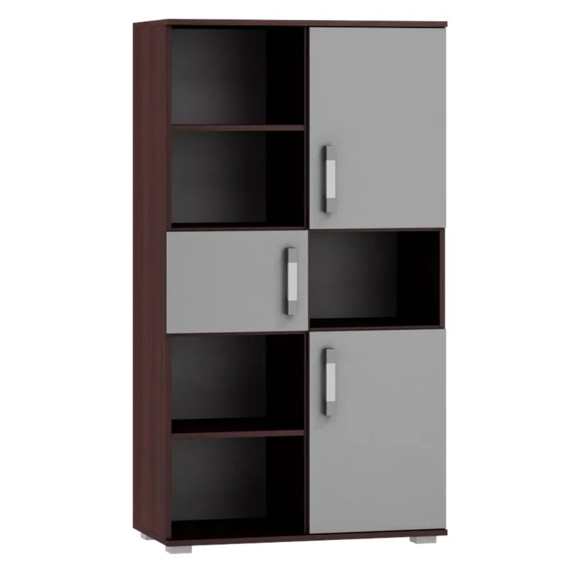 Regal Tabubil 19, Farbe: Wenge / Grau - Abmessungen: 145 x 80 x 41 cm (H x B x T)