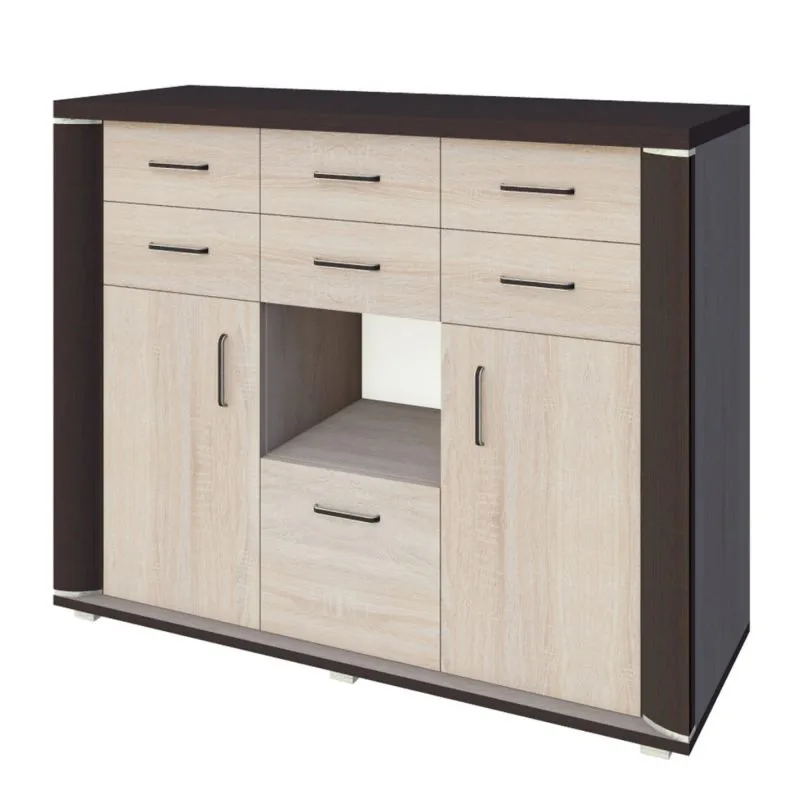 Kommode Aitape 46, Farbe: Sonoma Eiche dunkel / Sonoma Eiche hell - Abmessungen: 105 x 130 x 40 cm (H x B x T)