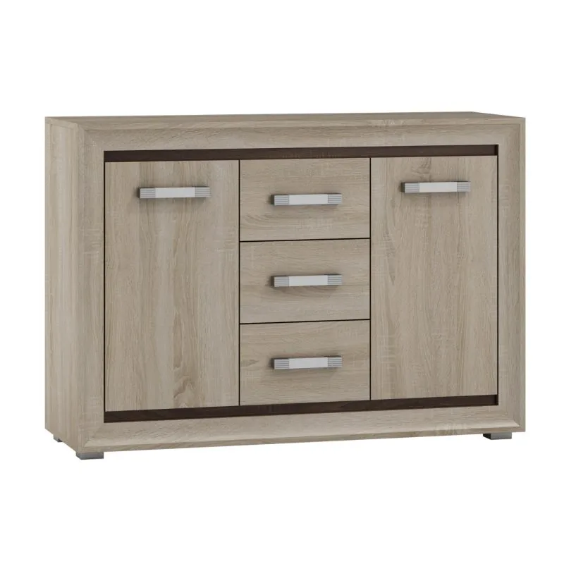 Kommode Kundiawa 04, Farbe: Sonoma Eiche hell / Sonoma Eiche dunkel - Abmessungen: 86 x 120 x 40 cm (H x B x T)
