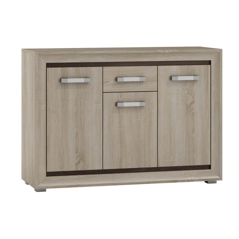 Kommode Kundiawa 06, Farbe: Sonoma Eiche hell / Sonoma Eiche dunkel - Abmessungen: 86 x 120 x 40 cm (H x B x T)