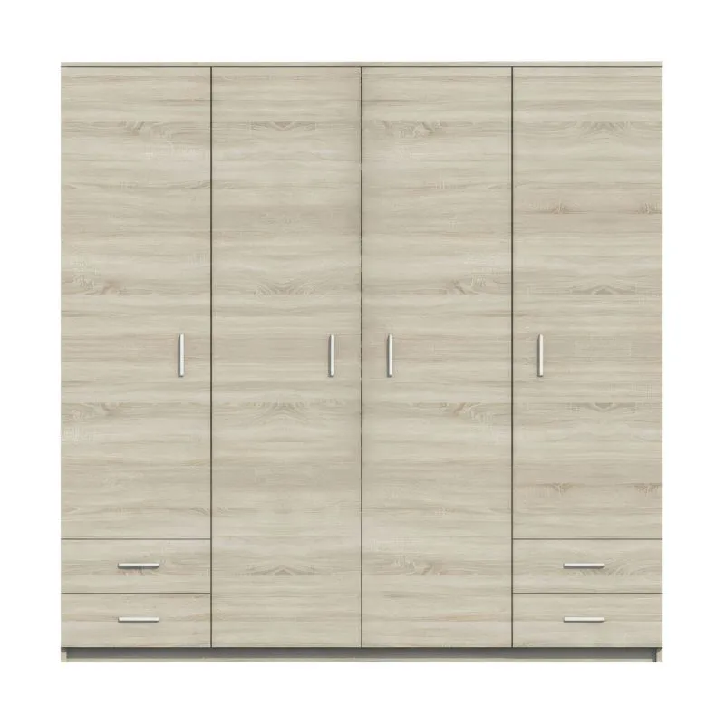 Drehtürenschrank / Kleiderschrank Pamulang 16, Farbe: Sonoma Eiche - Abmessungen: 200 x 200 x 60 cm (H x B x T)