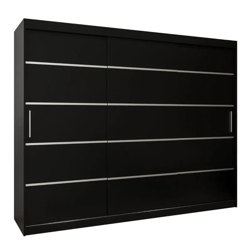 250 cm breiter Kleiderschrank mit 10 Fächern und 3 Türen | Farbe: Schwarz Abbildung