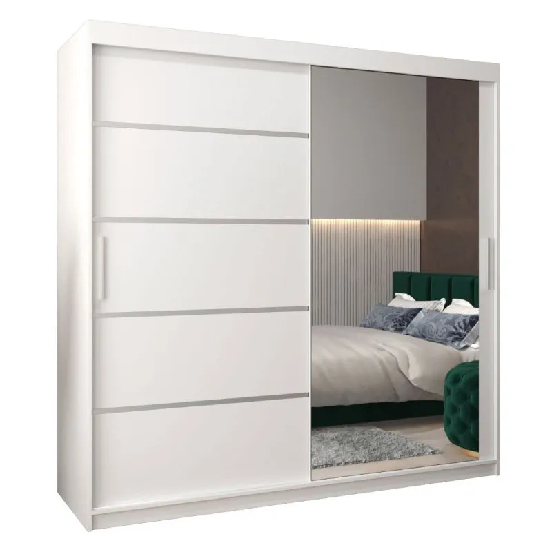 200 cm breiter Kleiderschrank mit 10 Fächern und 2 Türen | Farbe: Weiß Abbildung