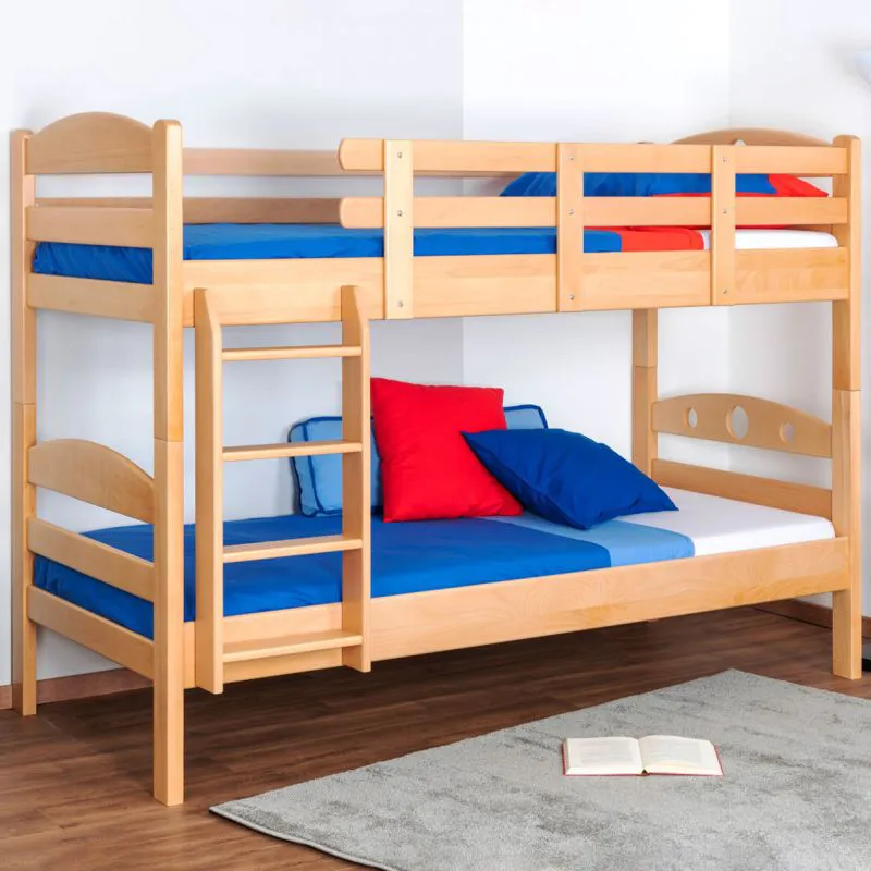 Etagenbett 90 x 200 cm | Massivholz: Buche | Natur Lackiert | umbaubar in zwei Einzelbetten | Premium-Qualität | inkl. Rollroste Abbildung