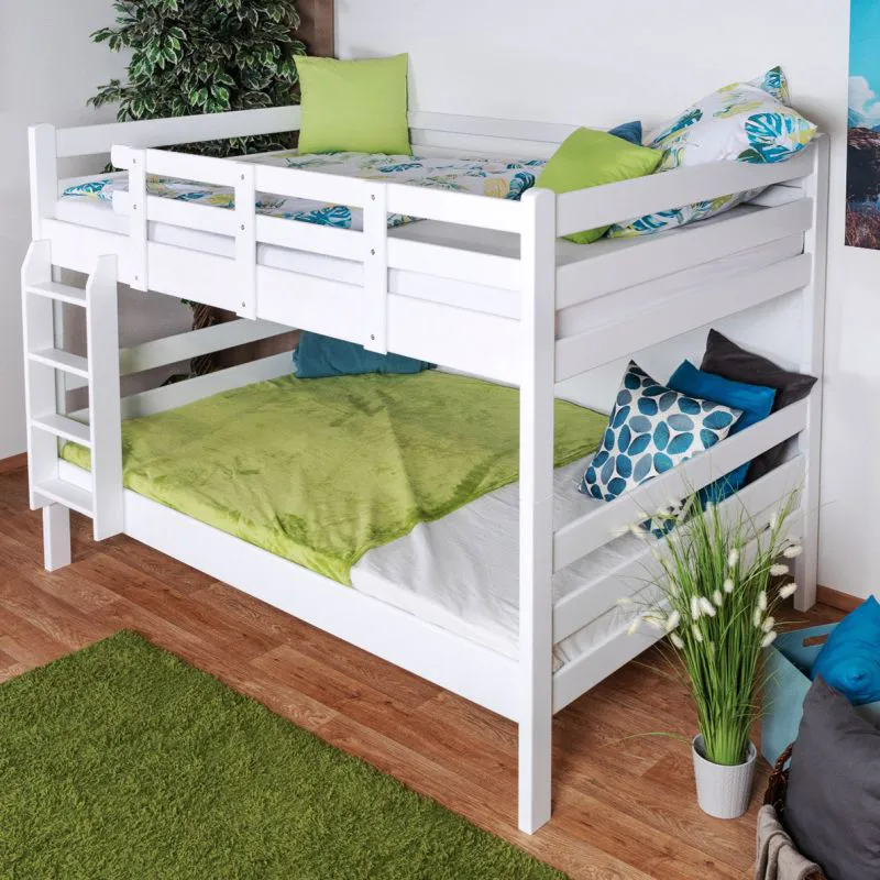 Weißes Etagenbett 140 x 200 cm | Massivholz: Buche | umbaubar in zwei Einzelbetten | inkl. Rollroste Abbildung