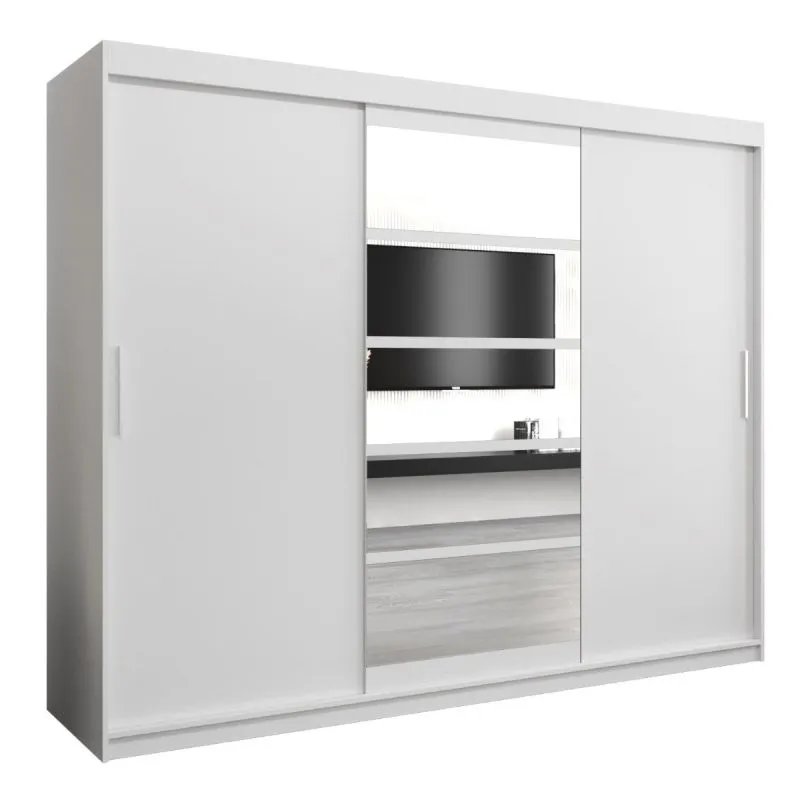 250 cm breiter Kleiderschrank mit 10 Fächern und 3 Türen | Farbe: Weiß Abbildung