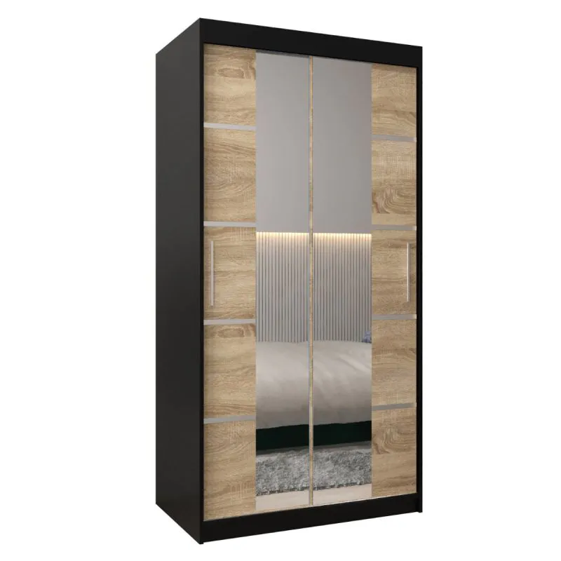 100 cm breiter Kleiderschrank mit 5 Fächern und 2 Türen | Farbe: Schwarz Abbildung