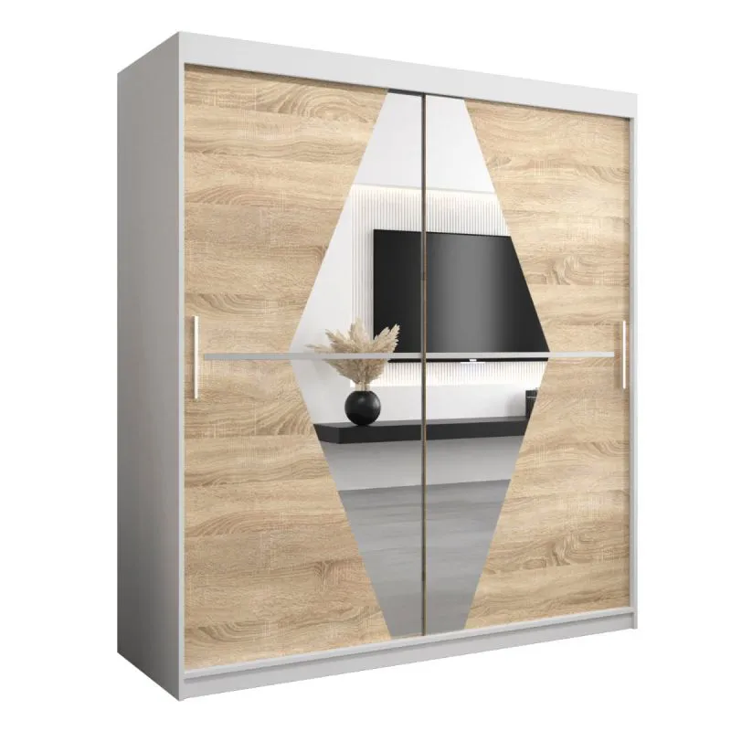 180 cm breiter Kleiderschrank mit 2 Türen | 10 Fächer | Farbe: Sonoma Eiche / Weiß Abbildung