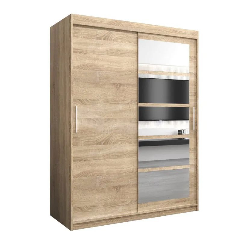 180 cm breiter Schiebetürenschrank mit 2 Türen | 10 Fächer | 2 Kleiderstangen | Farbe: Sonoma Eiche Abbildung