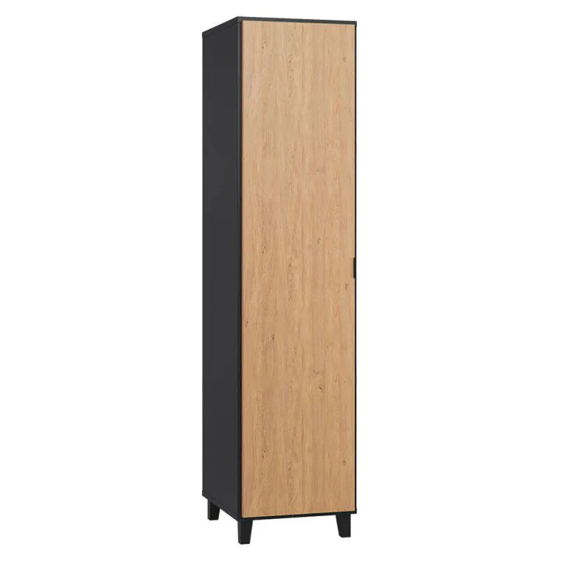 Schmaler 47 cm breiter Kleiderschrank mit 1 Tür | Farbe: Schwarz Abbildung