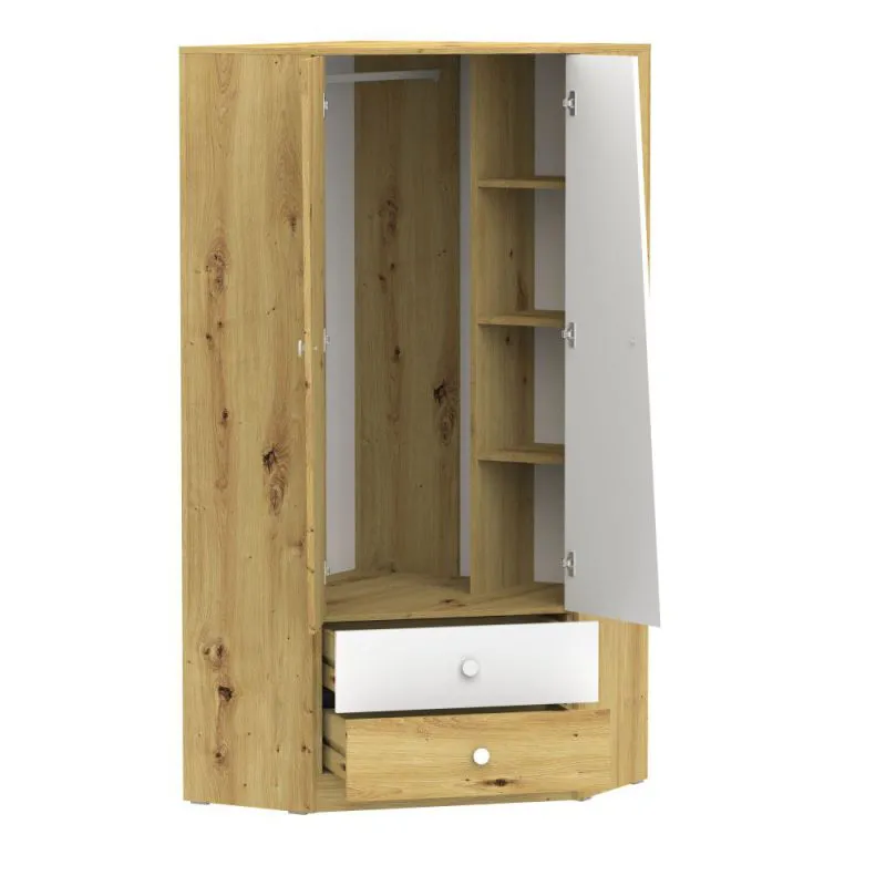 87 cm breiter Kleiderschrank mit 2 Türen, 4 Fächern und 2 Schubladen | Farbe: Eiche | Tiefe: 87 cm Abbildung