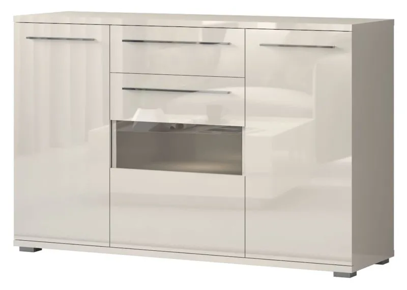 Kommode Garim 5, Farbe: Beige Hochglanz - 97 x 150 x 45 cm (H x B x T)