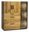 Vitrine Serrator 05, Farbe: Eiche natur geölt / Dunkelbraun - 128 x 114 x 40 cm (H x B x T)