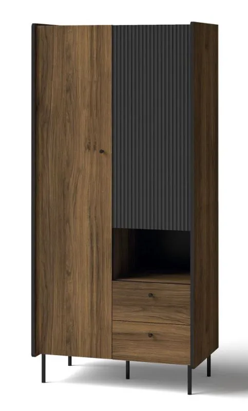 Schrank Mairenke 01, Farbe: Walnuss / Schwarz matt - Abmessungen: 191 x 88 x 55 cm (H x B x T)