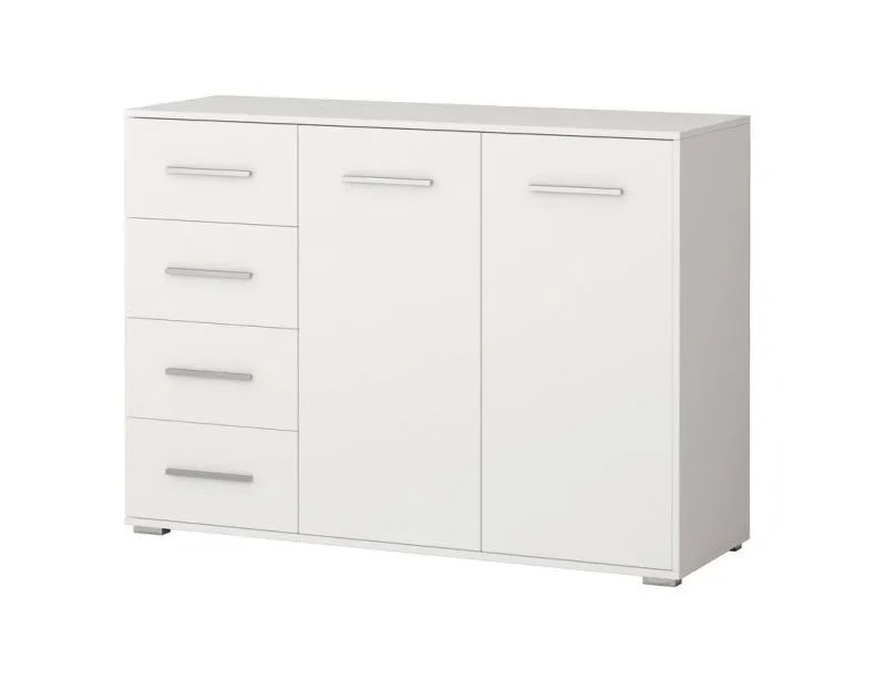 Kommode Weiß | Comarca 26 | 96 x 135 x 45 cm | 2 Türen | 4 Schubladen | 3 Fächer | Einfarbig | klassisches Design | eckig | Stauraum | Zweifarbig