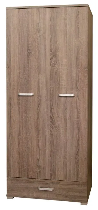 Kleiderschrank | 2 Drehtüren | 1 Schublade | 1 Fach | mit Kleiderstange | 80 cm breit | Farbe: Sonoma Eiche Abbildung