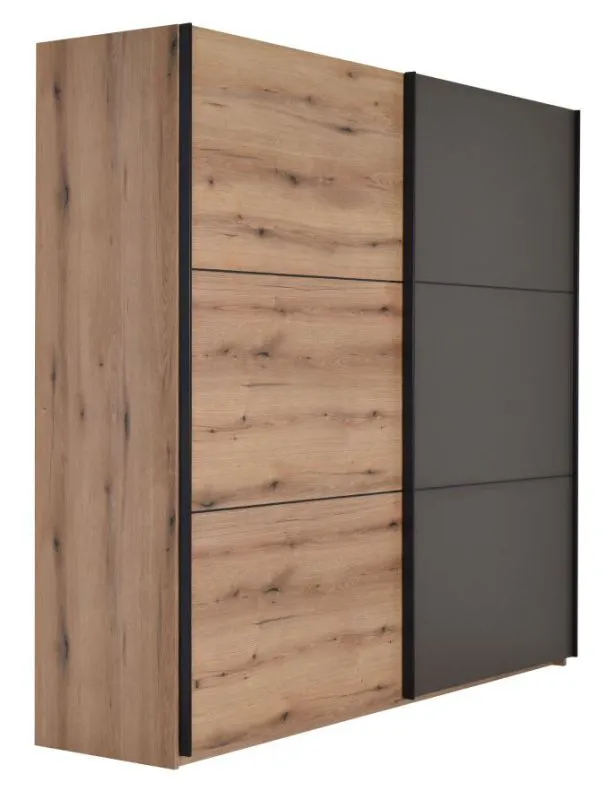Schiebetürenschrank / Kleiderschrank Sabadell 25, Farbe: Eiche / Grau - Abmessungen: 222 x 229 x 64 cm (H x B x T)
