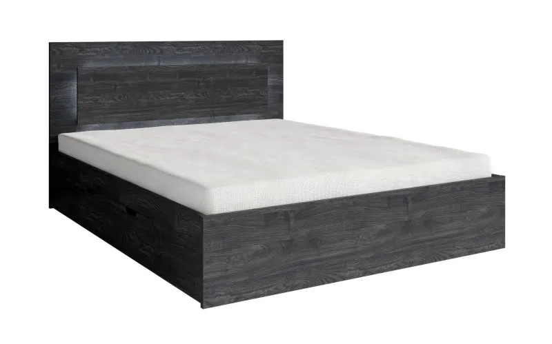 Doppelbett / Gästebett mit Bettschublade Elafonisos 05, inklusive LED-Beleuchtung, Farbe: Eiche Wellington, Liegefläche: 180 x 200 cm