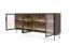 Kommode mit LED-Beleuchtung Chaabane 02 | Farbe: Eiche Dunin / Schwarz | braune Glasfront | vier Türen | Maße: 82,5 x 181 x 39 cm | Griffe & Beine: Metall