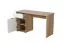 Schreibtisch Sonomi 01, Farbe: Eiche Sonoma / Weiß, eine Schublade, ABS-Kanten, eine Tür, Griffe: Grau, zwei Fächer, Maße: 75,5 x 130 x 50 cm, für Büro