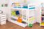 Etagenbett / Stockbett "Easy Premium Line" K19/n inkl. 2 Schubladen und 2 Abdeckblenden, Kopf- und Fußteil mit Löchern, Buche Vollholz massiv Weiß - 90 x 200 cm (B x L), teilbar