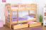 Etagenbett / Stockbett "Easy Premium Line" K18/n inkl. 2 Schubladen und 2 Abdeckblenden, Kopfteil mit Löchern, Buche Vollholz massiv Natur - Liegefläche: 90 x 200 cm, (B x L) teilbar