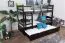 Etagenbett / Stockbett 90 x 200 cm "Easy Premium Line" K17/n inkl. Liegeplatz und 2 Abdeckblenden, Buche Massivholz Schokobraun lackiert, teilbar