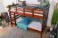 Etagenbett / Stockbett 120 x 200 cm "Easy Premium Line" K24/n, Kopf- und Fußteil gerade, Buche Massivholz Dunkelbraun lackiert, teilbar